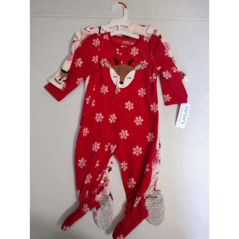 Carters Just One You Baby Girls 12M Christmas Fleece Footed Sleepers 2-Pack Red